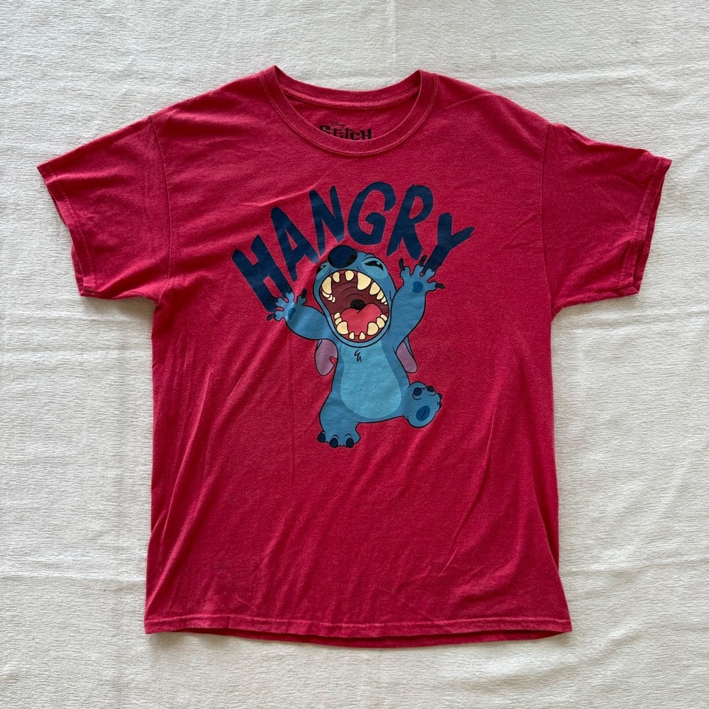 Disney‎ Stitch Hangry Tshirt Mens Size Large Lilo Cartoon Red Graphic Tee